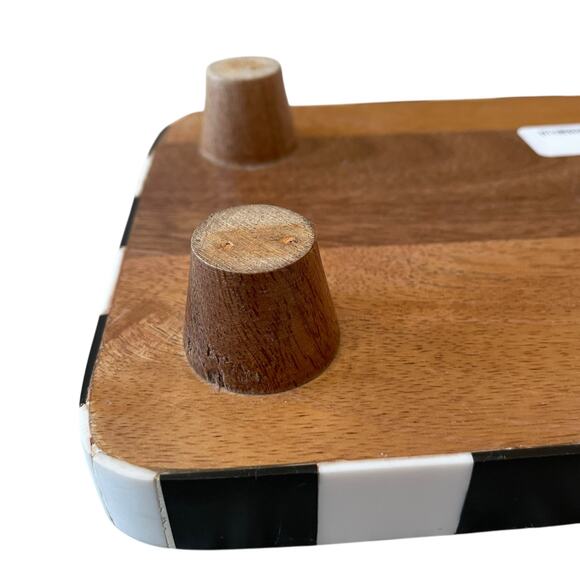 Black & White Checkered Enameled Mango Wood Serving Tray 12x6 Made In India NEW - Picture 10 of 16